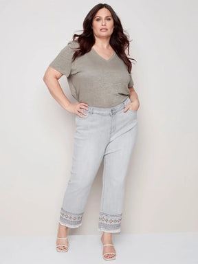 Charlie B Women's Embroidered Jeans Plus - Grey