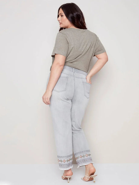 Charlie B Women's Embroidered Jeans Plus - Grey