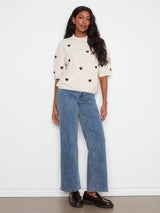 Charlie B Women's Embroidery Hearts Balloon Shape Sweater - Heather Oat