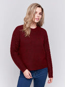 Charlie B Women's Fishnet Sleeve Sweater - Cabernet