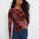 Charlie B Women's Flocked Jersey LS Boat Neck Ruching Top - Merlot