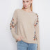 Charlie B Women's Floral Embroidered Raglan Crew Sweater - Light Pebble