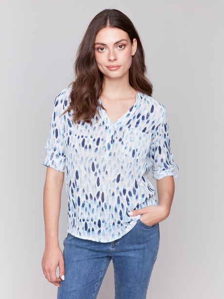 Charlie B Women's Half Button Blouse - A&M Clothing & Shoes - Westlock