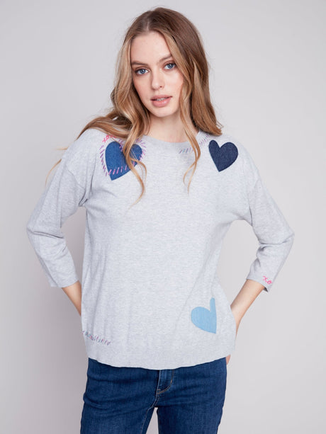Charlie B Women's Heart Patch Sweater - A&M Clothing & Shoes