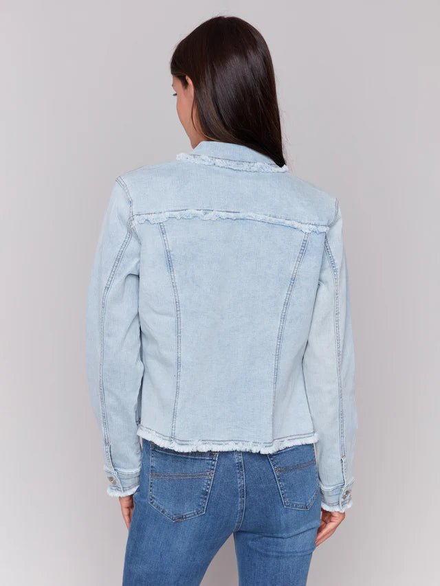 Charlie B Women's Jean Jacket with Frayed Edges - A&M Clothing & Shoes - Westlock