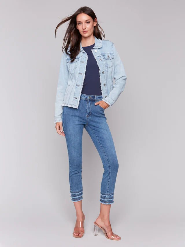 Charlie B Women's Jean Jacket with Frayed Edges - A&M Clothing & Shoes - Westlock