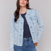 Charlie B Women's Jean Jacket with Frayed Edges - A&M Clothing & Shoes - Westlock