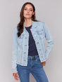 Charlie B Women's Jean Jacket with Frayed Edges - A&M Clothing & Shoes - Westlock