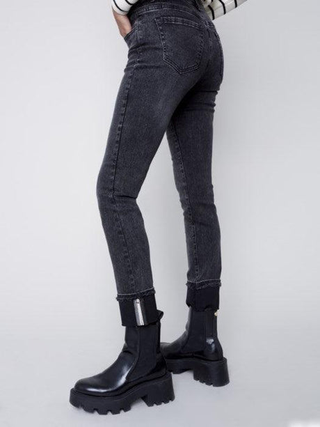 Charlie B Women's Jeans With Folded Hem - Charcoal