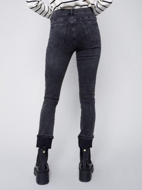 Charlie B Women's Jeans With Folded Hem - Charcoal