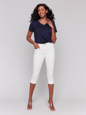 Charlie B Women's Knee High Capri Twill Pants - Natural