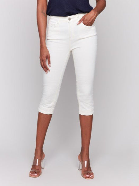 Charlie B Women's Knee High Capri Twill Pants - Natural