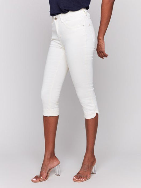 Charlie B Women's Knee High Capri Twill Pants - Natural