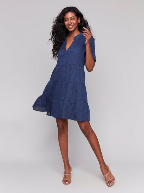 Charlie B Women's Linen Blend Dress - Navy