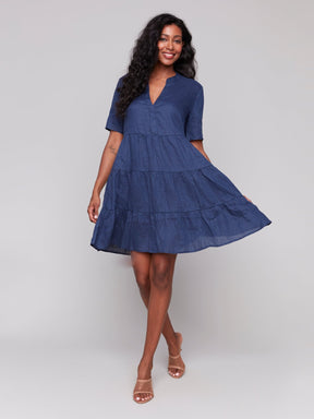 Charlie B Women's Linen Blend Dress - Navy