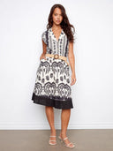 Charlie B Women's Linen Cap Sleeve Straw Belt Dress - Oasis