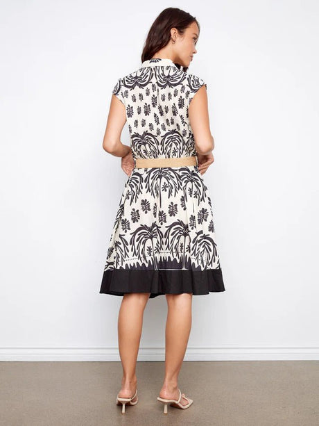 Charlie B Women's Linen Cap Sleeve Straw Belt Dress - Oasis