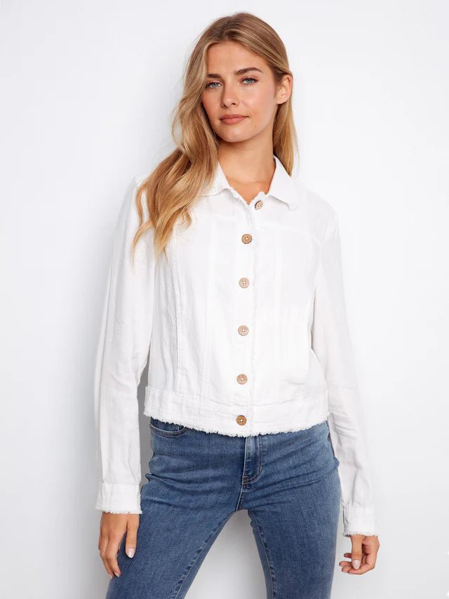 Charlie B Women's Linen Frayed Hem Jacket - A&M Clothing & Shoes