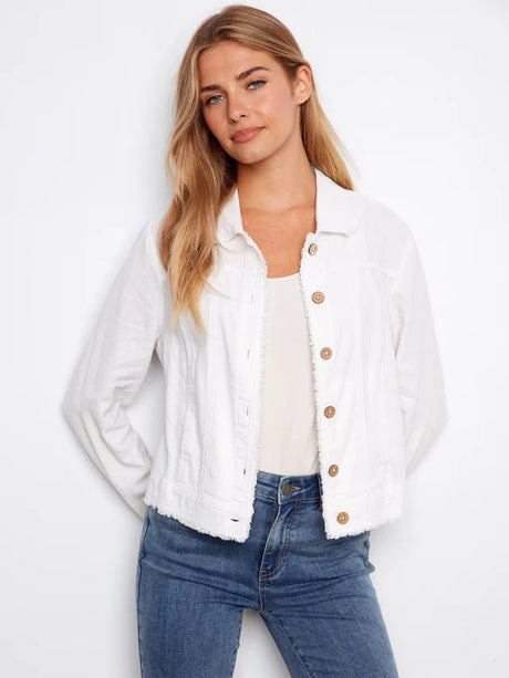 Charlie B Women's Linen Frayed Hem Jacket - A&M Clothing & Shoes