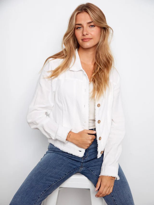 Charlie B Women's Linen Frayed Hem Jacket - A&M Clothing & Shoes