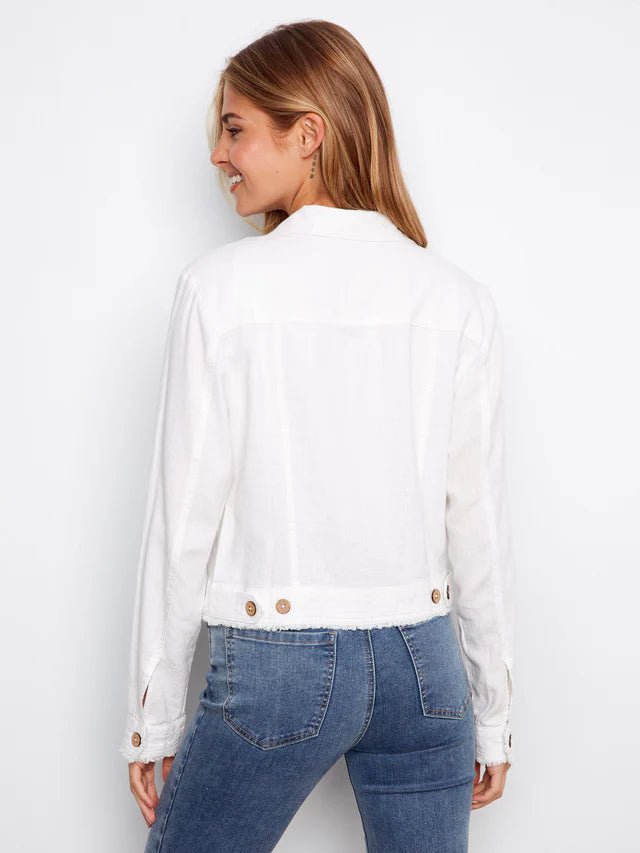 Charlie B Women's Linen Frayed Hem Jacket - A&M Clothing & Shoes