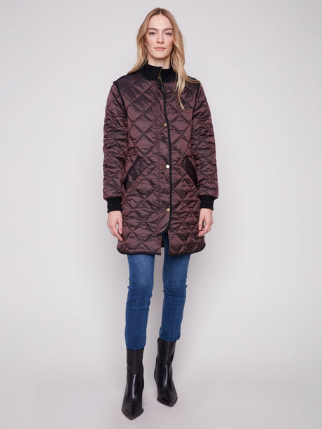 Charlie B Women's Long Quilted Puffer Jacket - Mocha