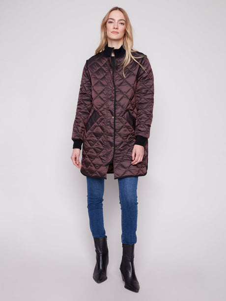 Charlie B Women's Long Quilted Puffer Jacket - Mocha