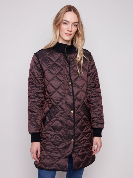 Charlie B Women's Long Quilted Puffer Jacket - Mocha
