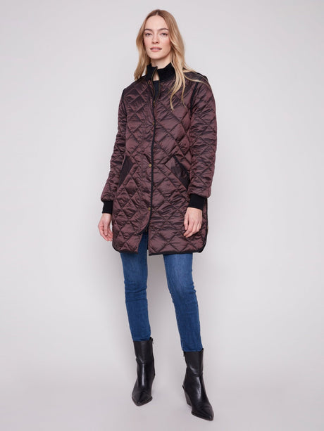 Charlie B Women's Long Quilted Puffer Jacket - Mocha