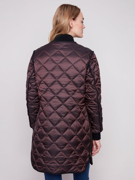 Charlie B Women's Long Quilted Puffer Jacket - Mocha