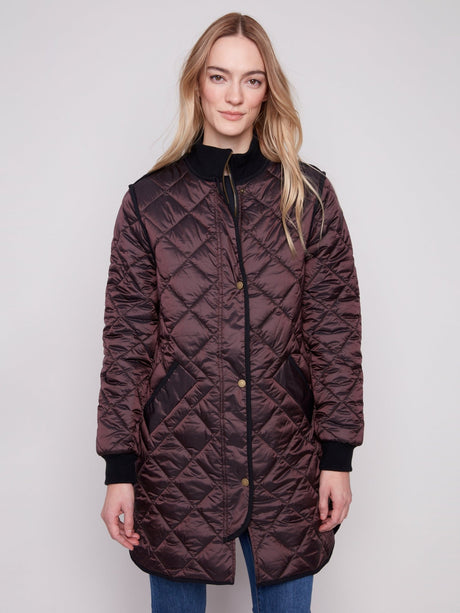 Charlie B Women's Long Quilted Puffer Jacket - Mocha