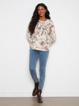 Charlie B Women's Long Sleeve Rounded Hem Crew Sweater - Poetry