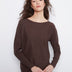 Charlie B Women's LS Drop Shoulder Boat Neck Button Sweater - Heather Coffee