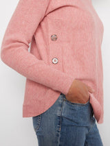 Charlie B Women's LS Drop Shoulder Boat Neck Button Sweater - Carnation