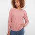 Charlie B Women's LS Drop Shoulder Boat Neck Button Sweater - Carnation