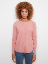 Charlie B Women's LS Drop Shoulder Boat Neck Button Sweater - Carnation