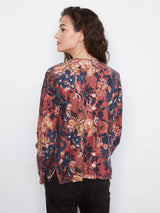 Charlie B Women's LS Drop Shoulder V-Neck Reversible Sweater - Passion