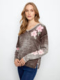 Charlie B Women's LS Drop Shoulder V-Neck Reversible Sweater - Coffee