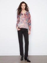 Charlie B Women's LS Drop Shoulder V-Neck Reversible Sweater - Passion