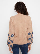 Charlie B Women's Mock Neck Flower Patches Sweater - Truffle