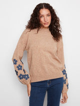 Charlie B Women's Mock Neck Flower Patches Sweater - Truffle