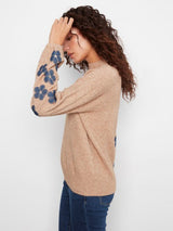 Charlie B Women's Mock Neck Flower Patches Sweater - Truffle