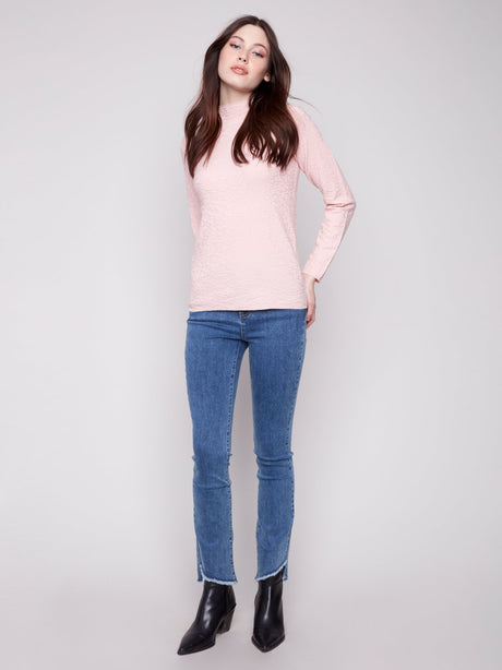Charlie B Women's Mock Neck Textured Knit Sweater - Ballet