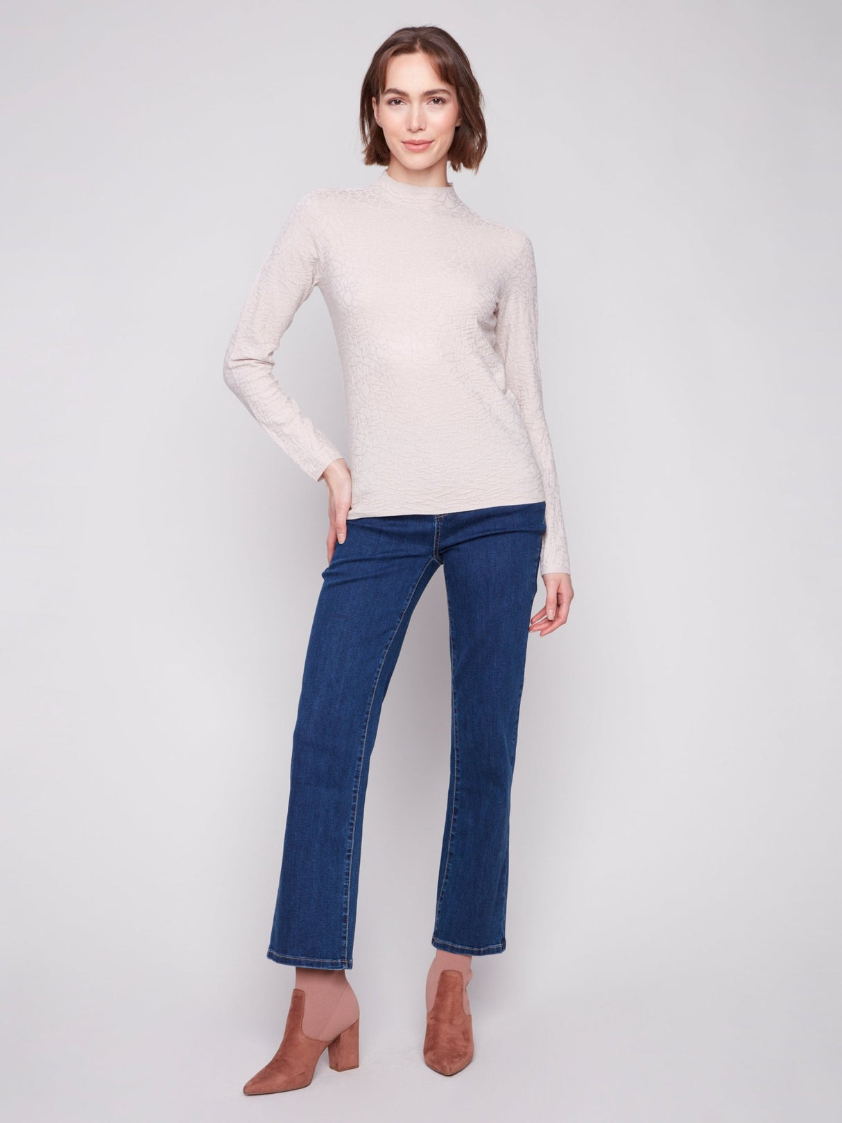 Charlie B Women's Mock Neck Textured Knit Sweater - A&M Clothing & Shoes - Westlock