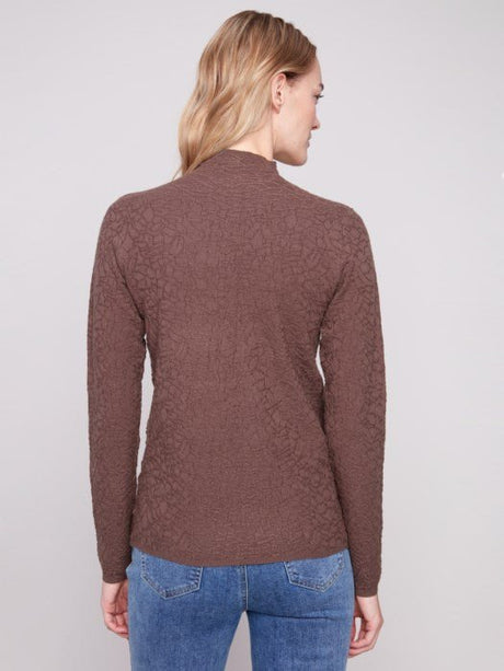 Charlie B Women's Mock Neck Textured Knit Sweater - Mocha