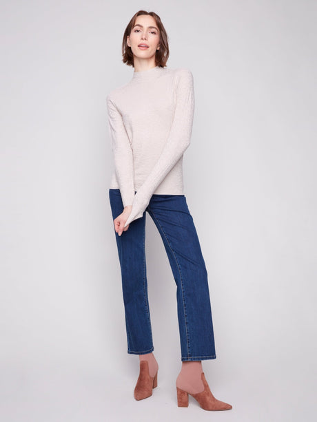 Charlie B Women's Mock Neck Textured Knit Sweater - Oat