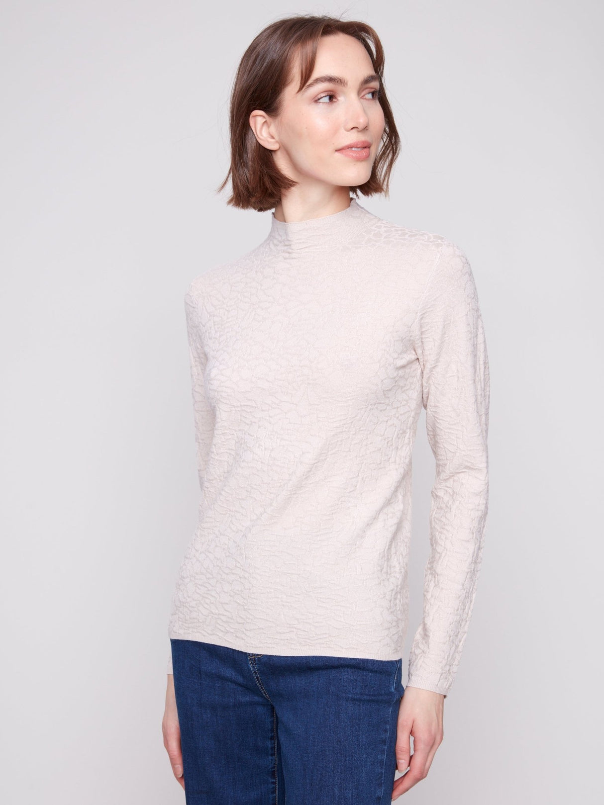 Charlie B Women's Mock Neck Textured Knit Sweater - A&M Clothing & Shoes - Westlock