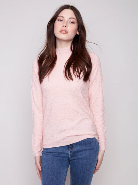 Charlie B Women's Mock Neck Textured Knit Sweater - Ballet