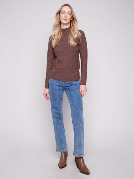 Charlie B Women's Mock Neck Textured Knit Sweater - Mocha
