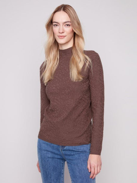 Charlie B Women's Mock Neck Textured Knit Sweater - Mocha